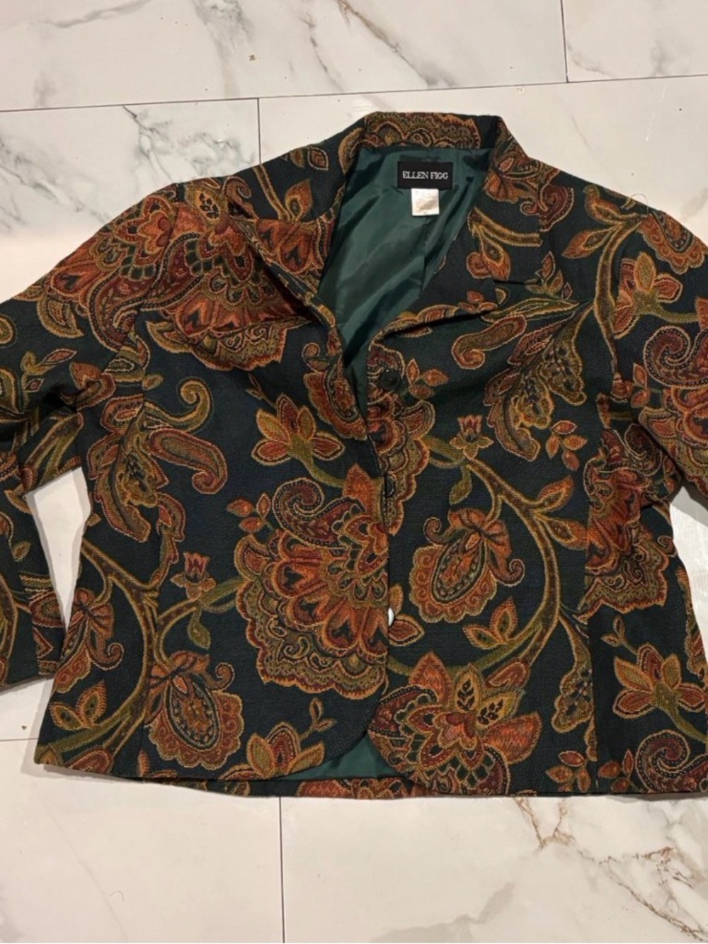 Ellen Fiec Green Paisley Jacquard Blazer